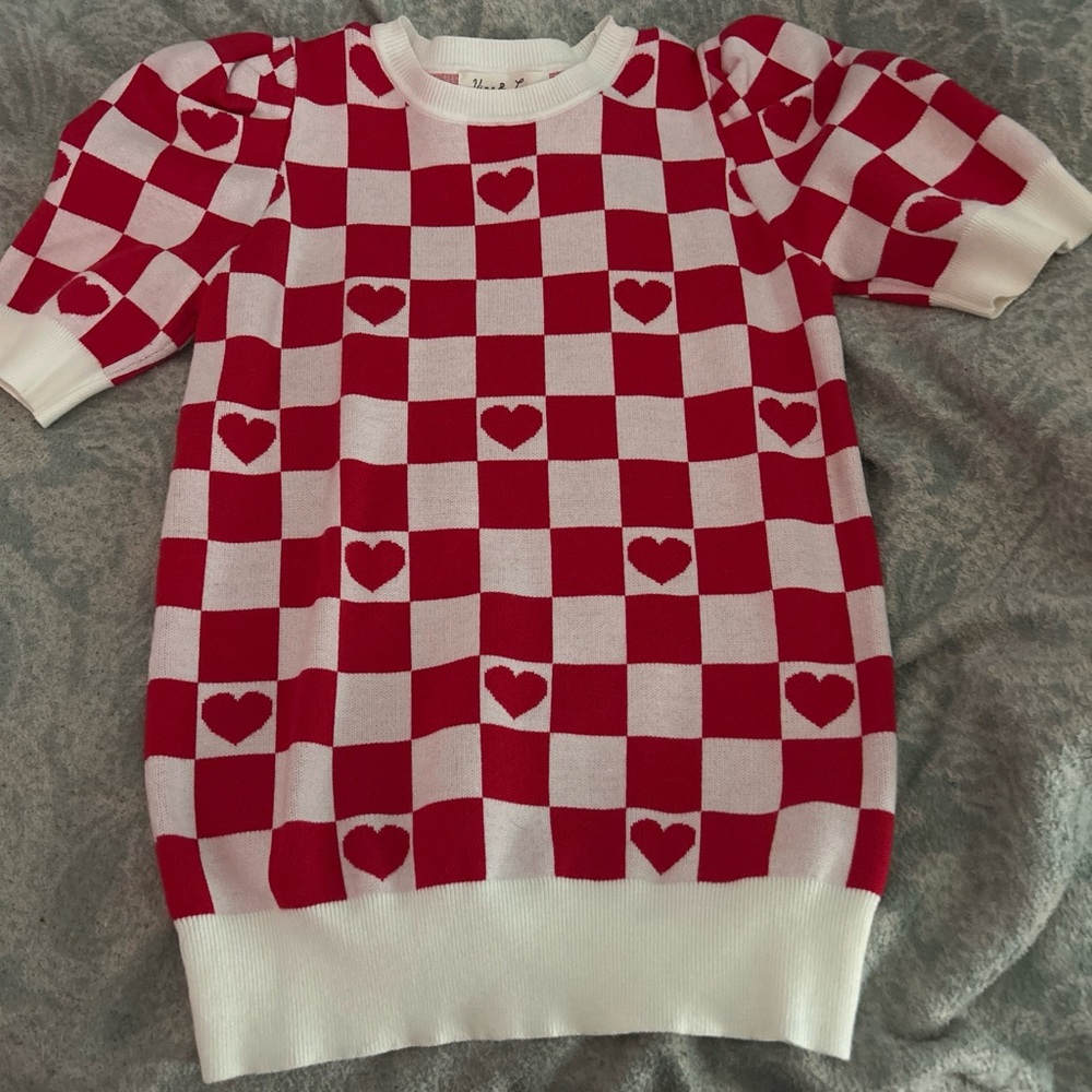 Vine & Love Red and White Heart Pattern Kids Sweater